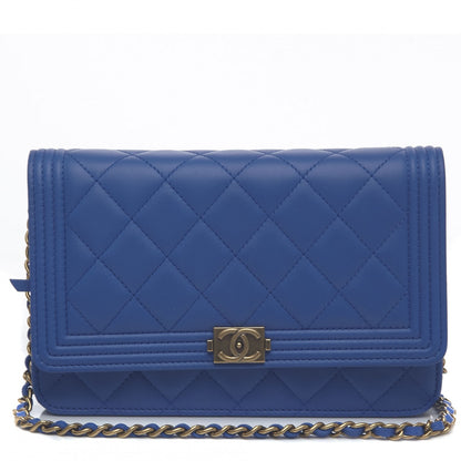 Chanel Lambskin Quilted Boy Wallet On Chain WOC Blue 1 of 9