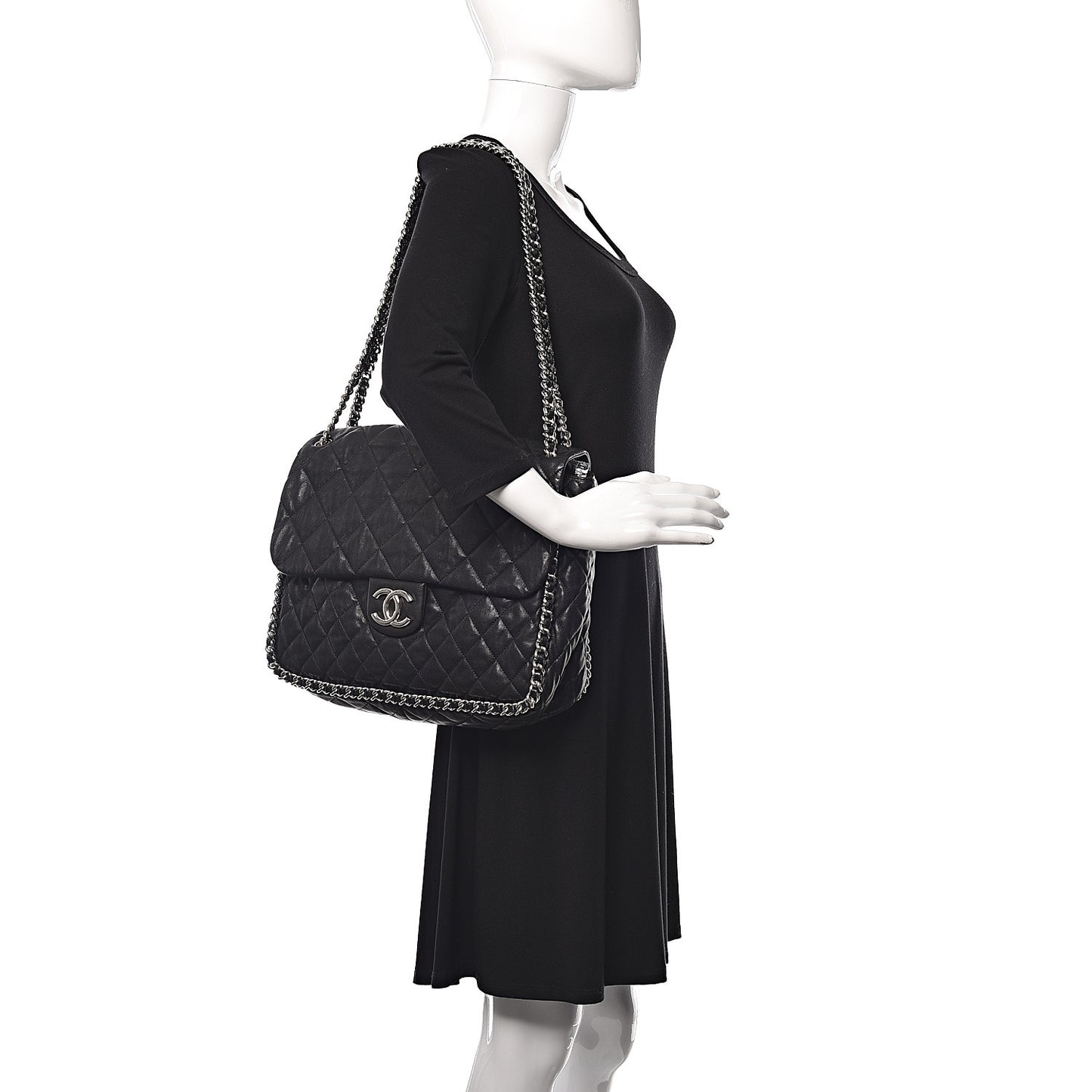 Washed Lambskin Quilted Maxi Chain Around Flap Black