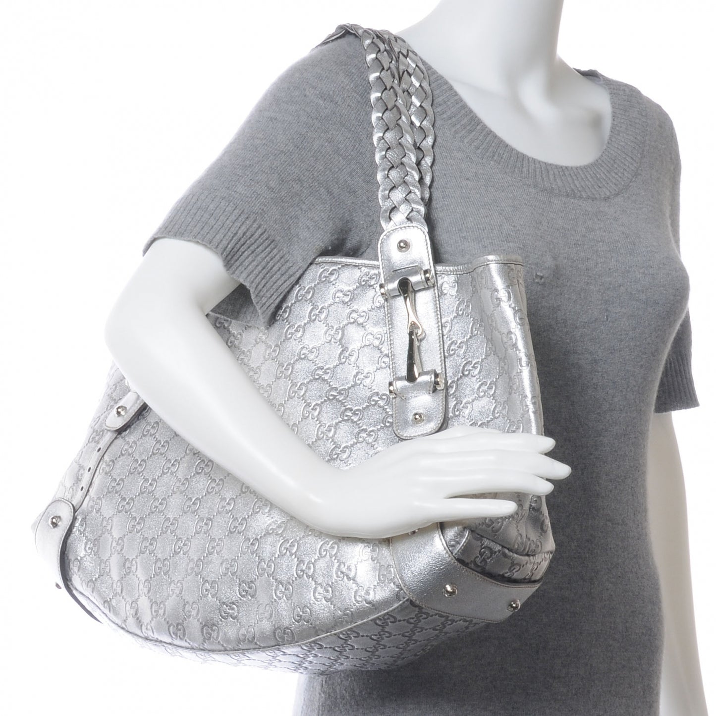 Guccissima Metallic Pelham Medium Shoulder Bag Silver