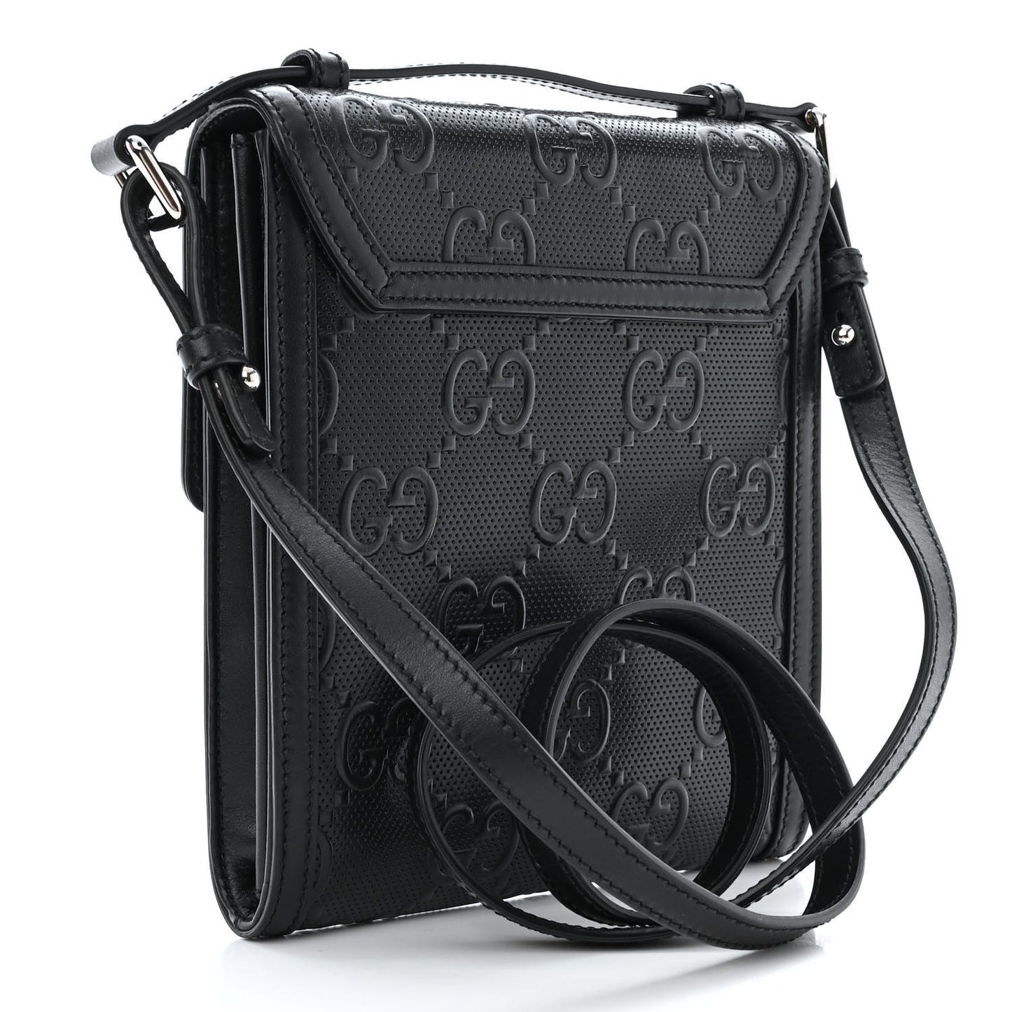 Calfskin GG Tennis Embossed Messenger Bag Black