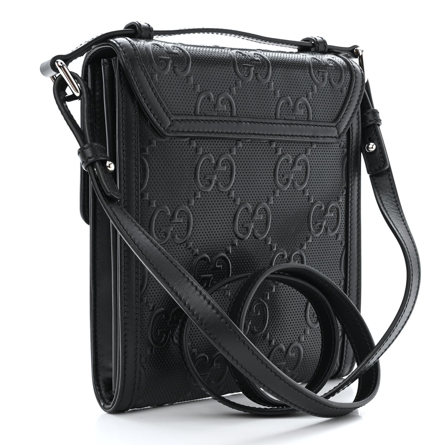 Gucci Calfskin GG Tennis Embossed Messenger Bag Black 3 of 13