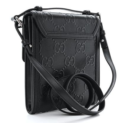 Gucci Calfskin GG Tennis Embossed Messenger Bag Black 3 of 13