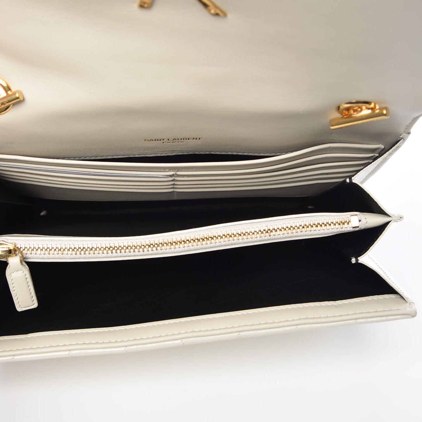 Patent Calfskin Matelasse Monogram Vicky Chain Wallet Off White