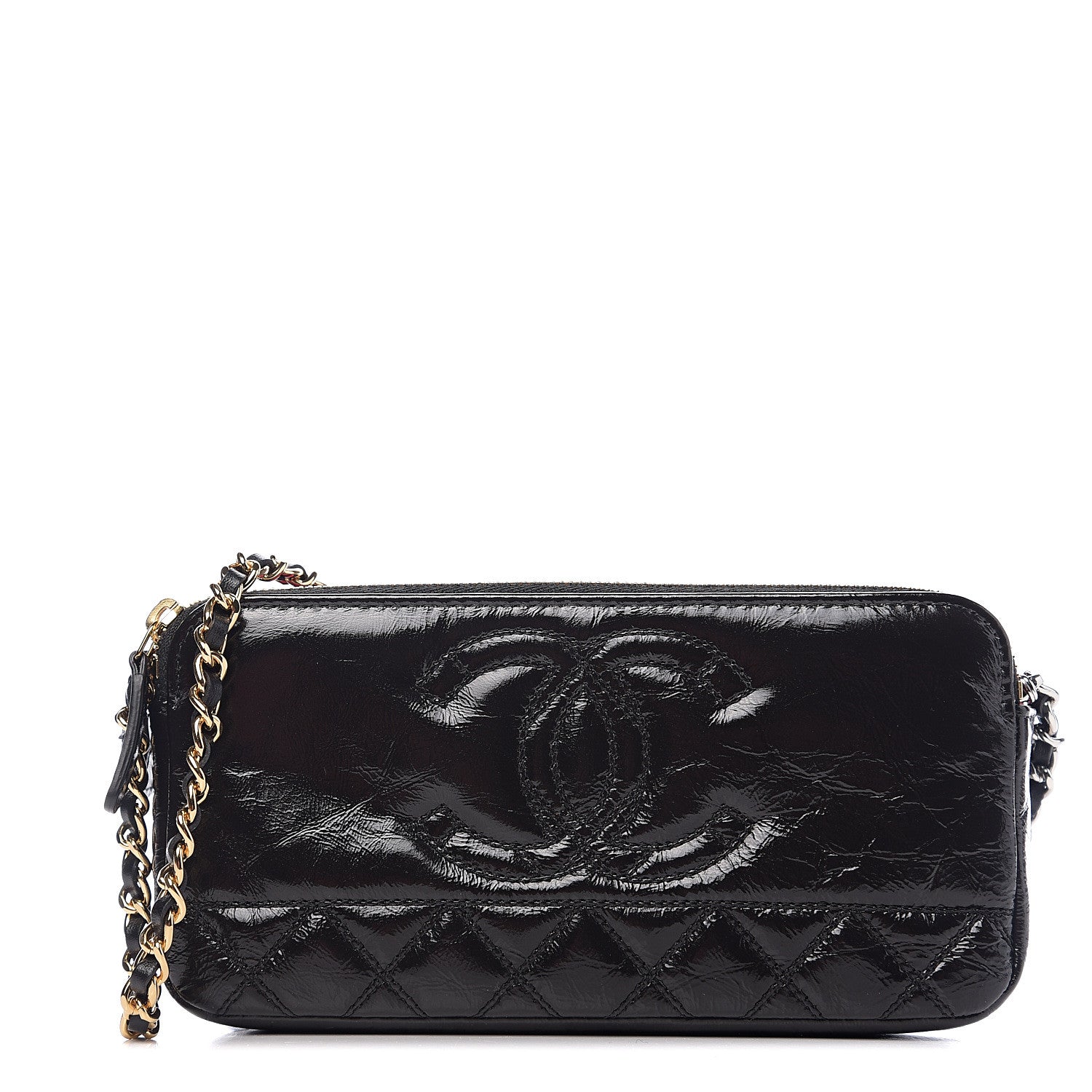 Chanel Glazed Aged Calfskin Quilted CC Small Clutch With Chain Black 1 of 10
