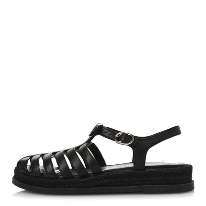 Chanel Lambskin Espadrille Sandals 38 Black 1 of 14
