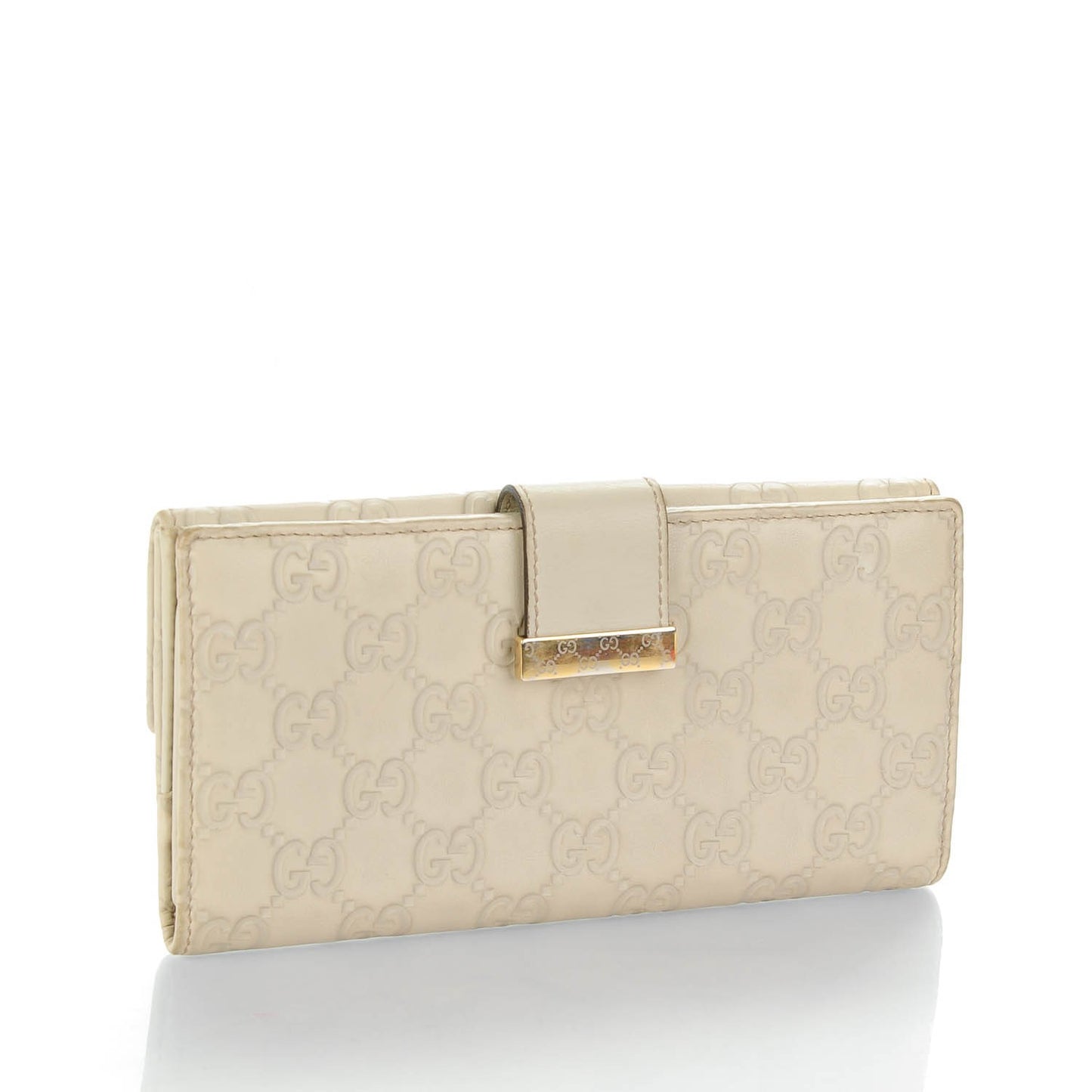 Guccissima Margaux Calfskin Icon Bar Continental Flap Wallet Mystic White