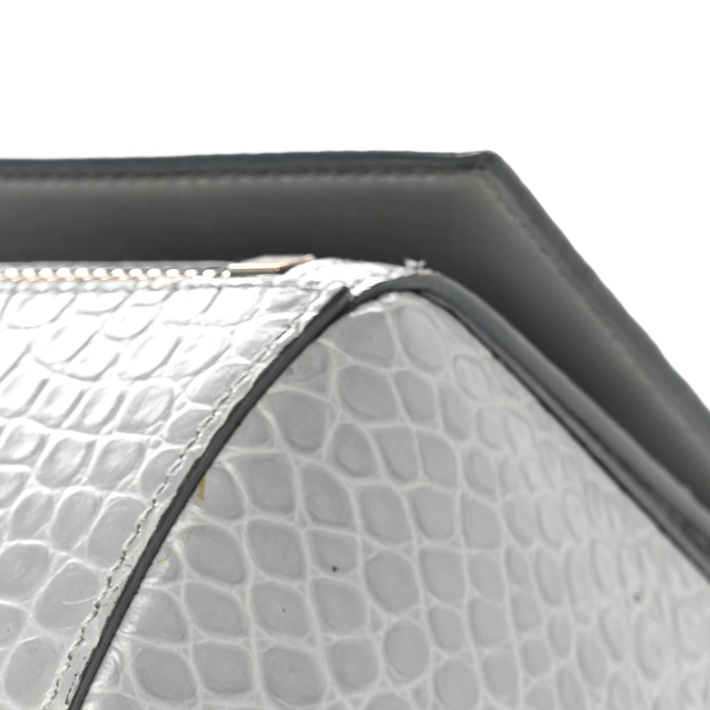 Calfskin Crocodile Embossed Medium Pandora Box Crossbody Bag Grey