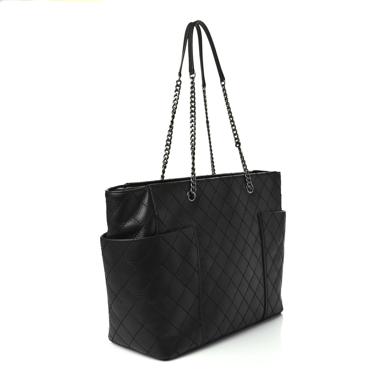 Chanel Lambskin Stitched Shopping Tote Black 3 of 10