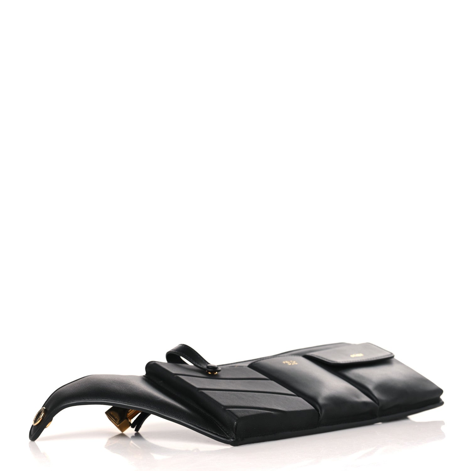 Fendi Vitello Grace Matte 3 Pocket Belt Pouch Black Soft Gold 4 of 8