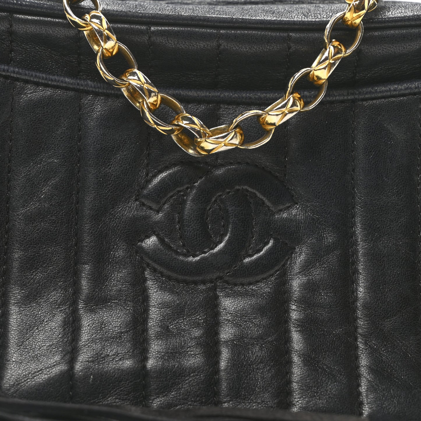 Lambskin Vertical Quilted Tassel Camera Case Black