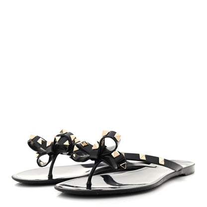 Valentino Garavani PVC Jelly Rockstud Bow Thong Sandals 39 Black 3 of 9