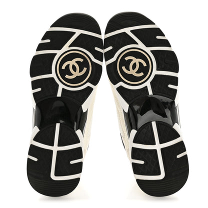 Chanel Mesh Suede Grained Calfskin Womens CC Sneakers 36.5 White Black 6 of 9