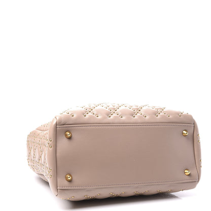 Christian Dior Calfskin Cannage Studded Medium Supple Lady Dior Metallic Beige 3 of 10