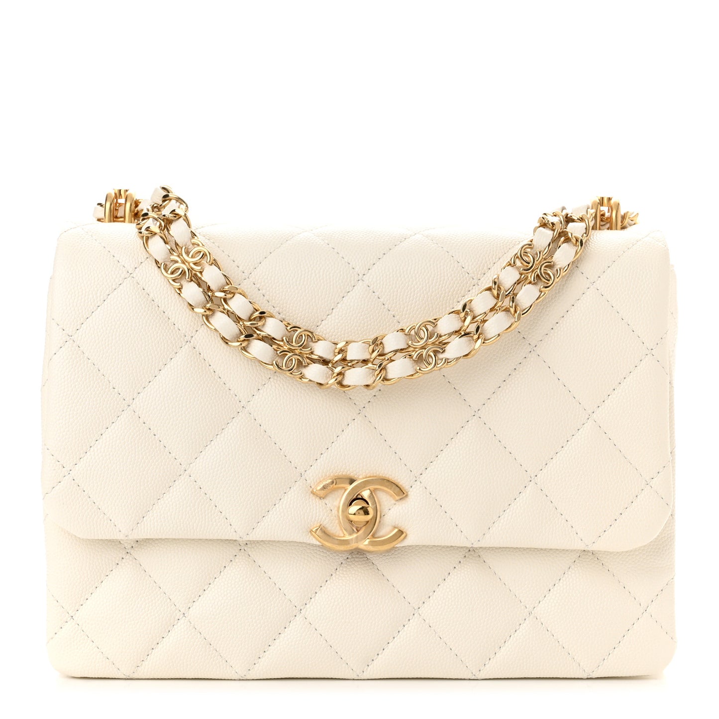 Caviar Quilted Coco First Flap White