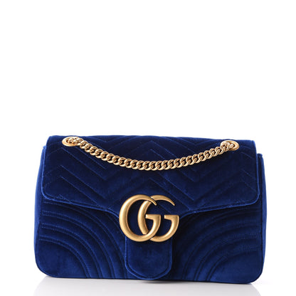 Gucci Velvet Matelasse Medium GG Marmont Shoulder Bag Cobalt Blue 1 of 8