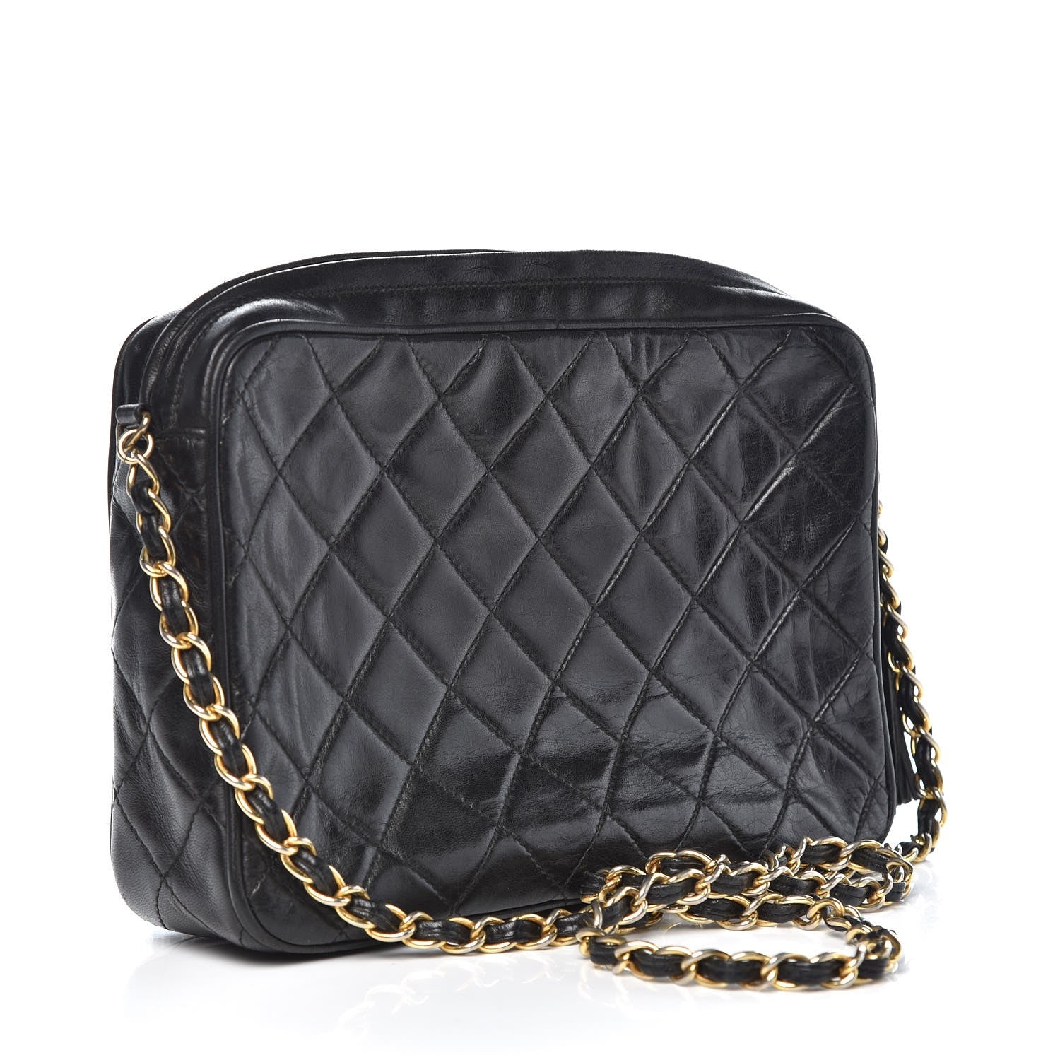 Chanel Lambskin Quilted CC Tassel Camera Case Black 3 of 8