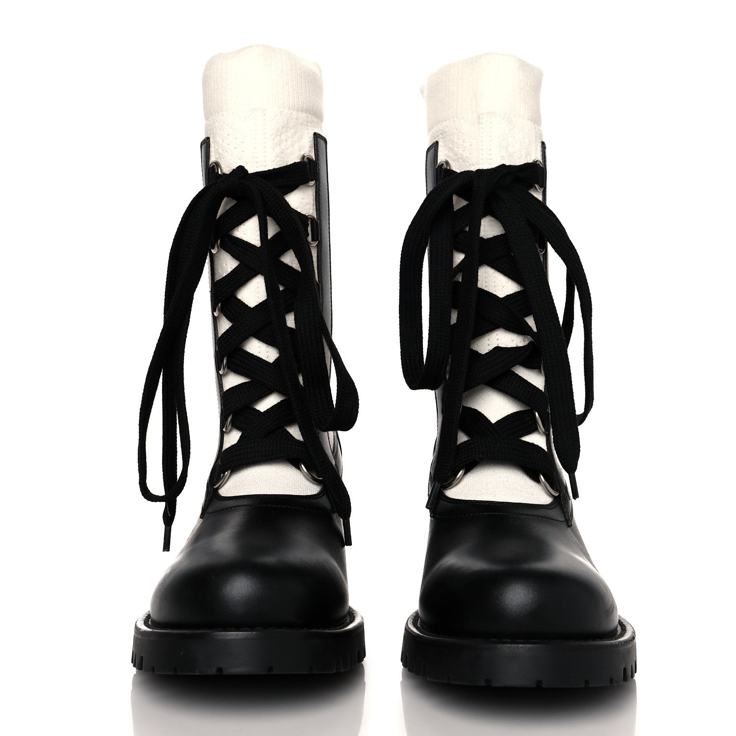 Christian Dior Calfskin Knit Fabric Diorland Combat Boots 38.5 Black White 2 of 7