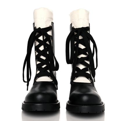 Christian Dior Calfskin Knit Fabric Diorland Combat Boots 38.5 Black White 2 of 7
