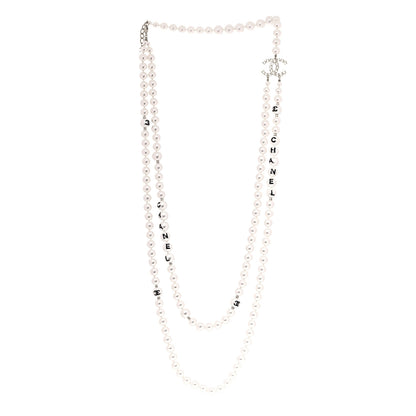 Chanel Pearl Crystal Long CC Logo Necklace Gold 8 of 15