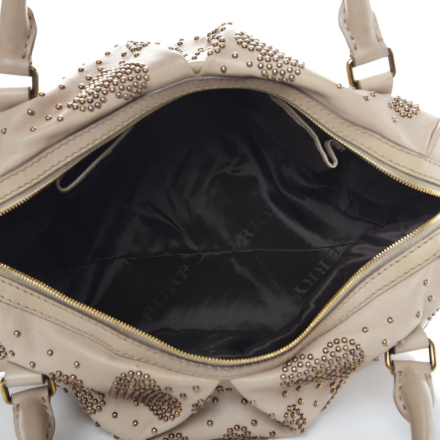 Calfskin Heart Studded Satchel Beige