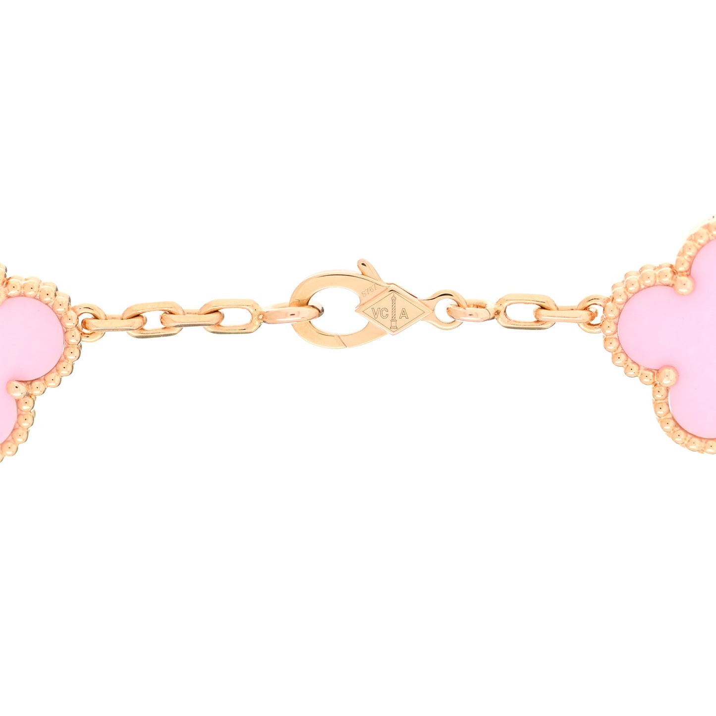 18K Rose Gold Pink Porcelain 10 Motifs Vintage Alhambra Necklace