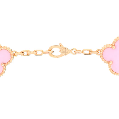 Van Cleef & Arpels 18K Rose Gold Pink Porcelain 10 Motifs Vintage Alhambra Necklace 6 of 7