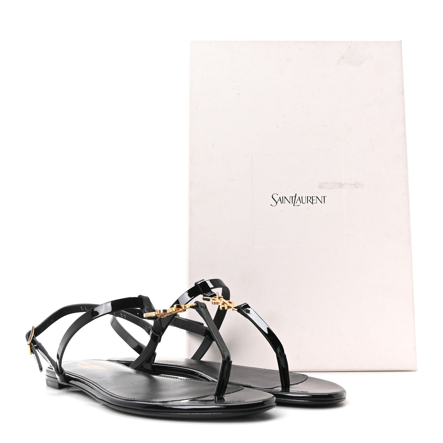 Patent Calfskin Cassandra Monogram Sandals 37 Black