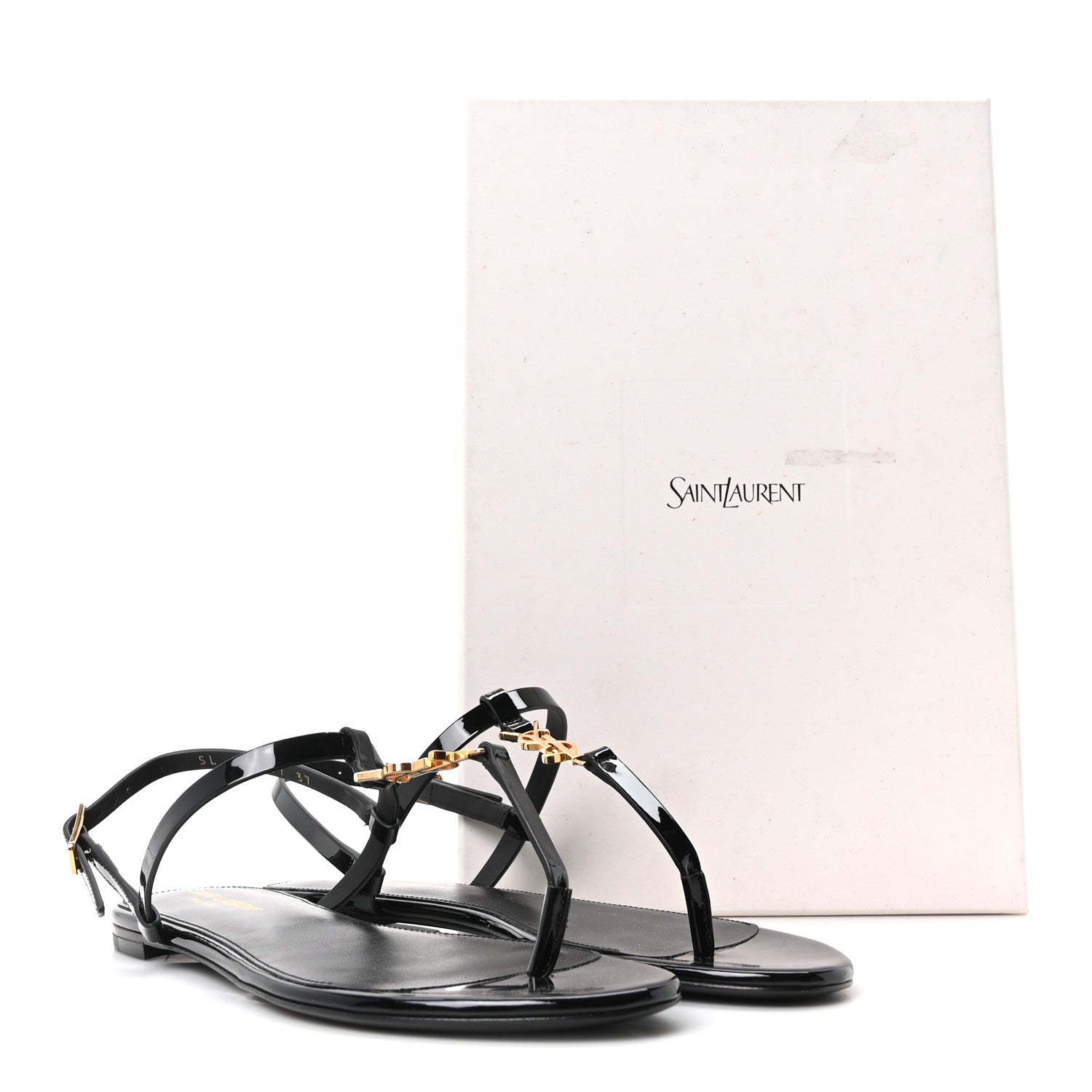 Saint Laurent Patent Calfskin Cassandra Monogram Sandals 37 Black 10 of 10
