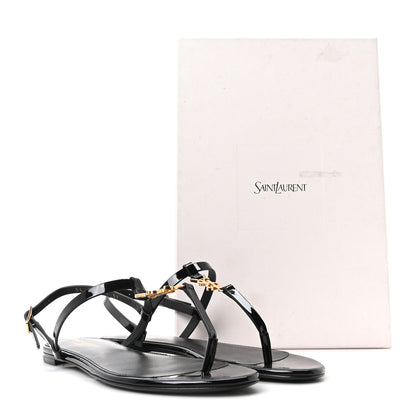 Saint Laurent Patent Calfskin Cassandra Monogram Sandals 37 Black 10 of 10