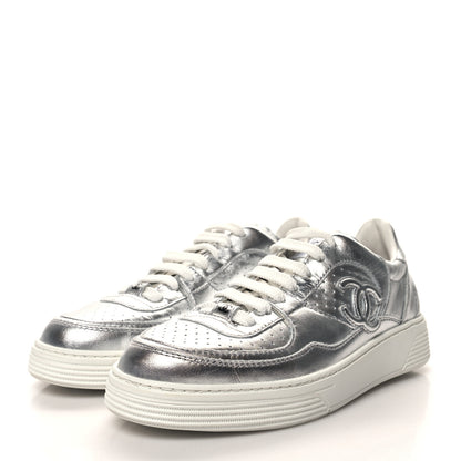Chanel Laminated Calfskin CC Womens Sneakers 36 Silver 3 of 8