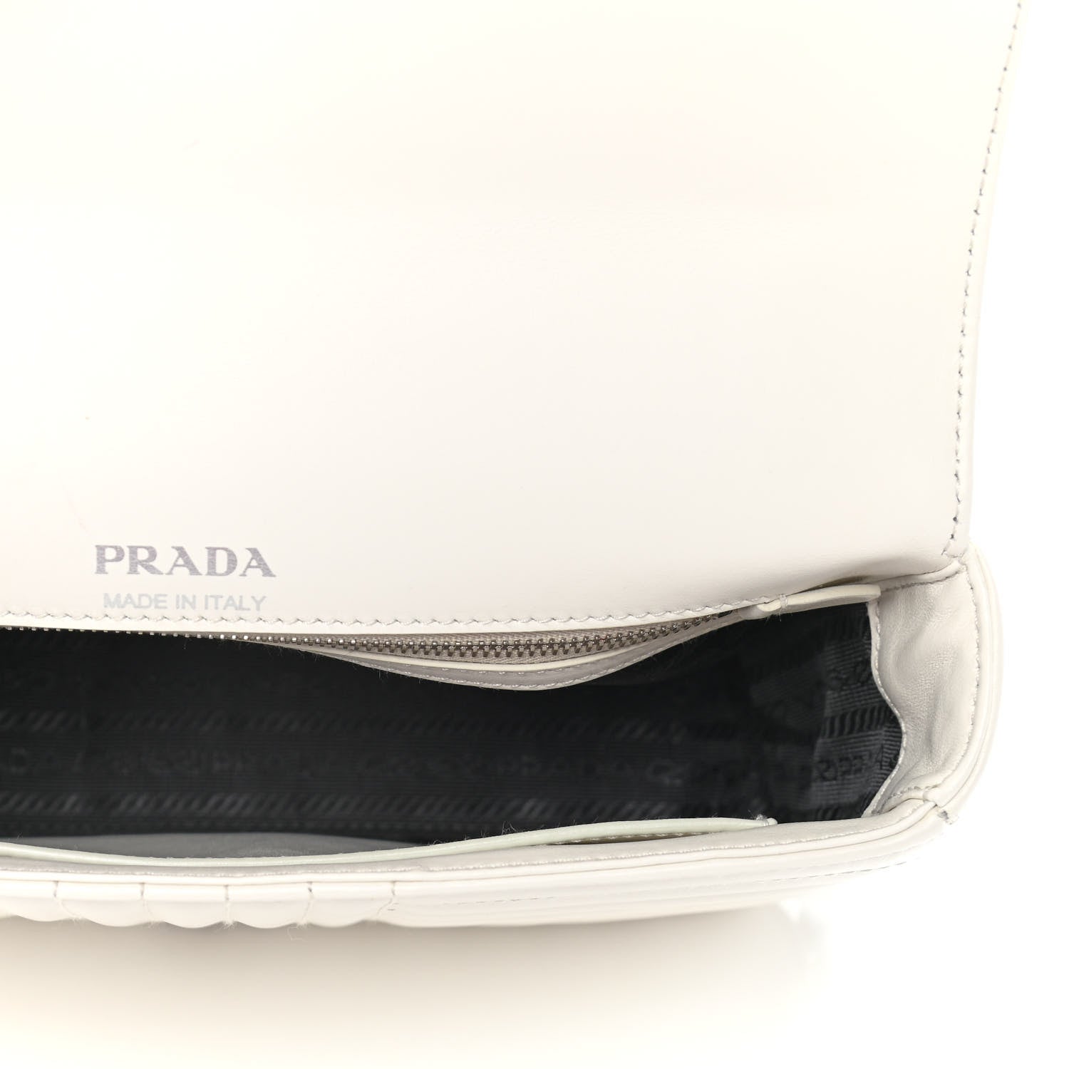 Prada Soft Calfskin Impunture Diagramme Medium Chain Flap Shoulder Bag White 6 of 12