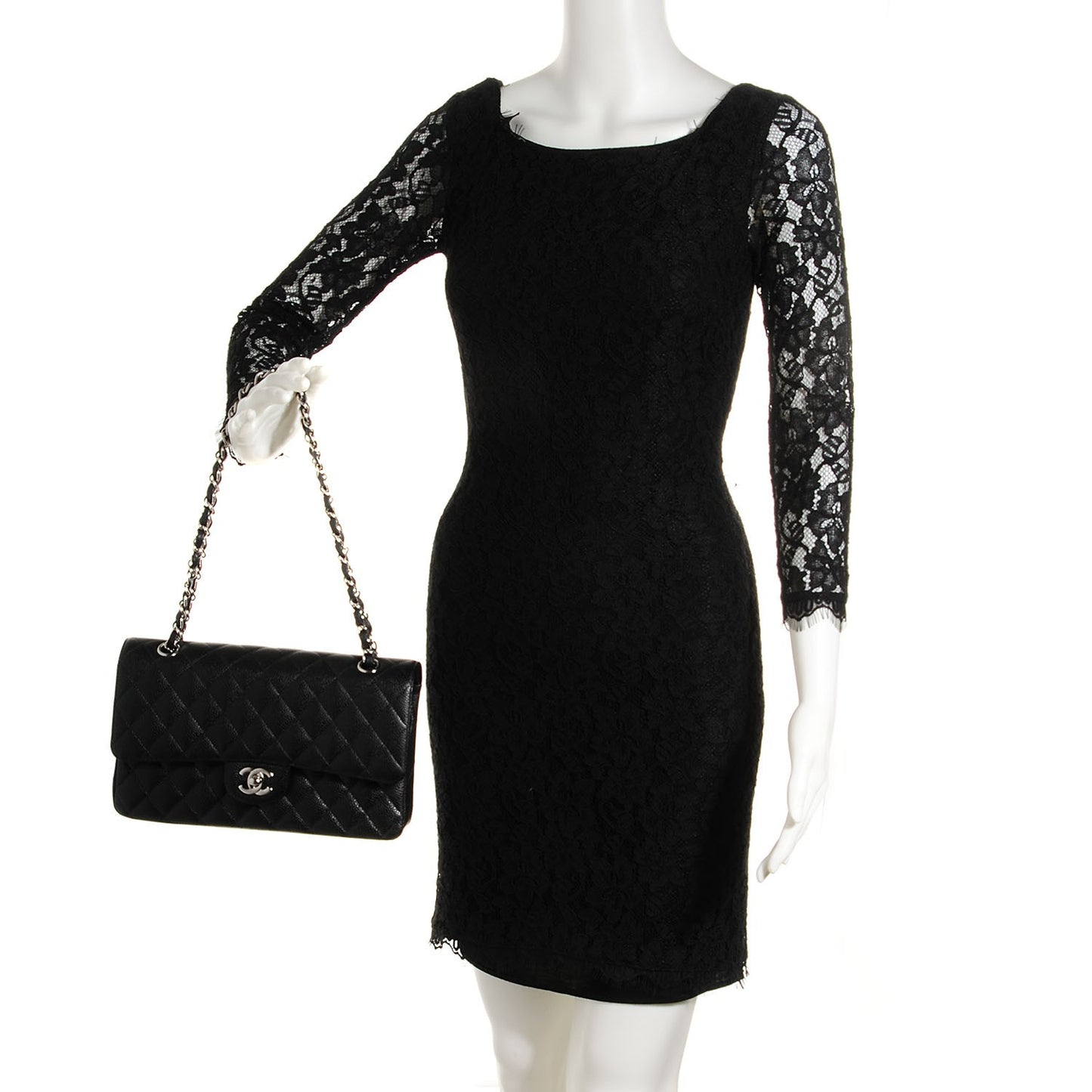 Caviar Quilted Medium Double Flap Black