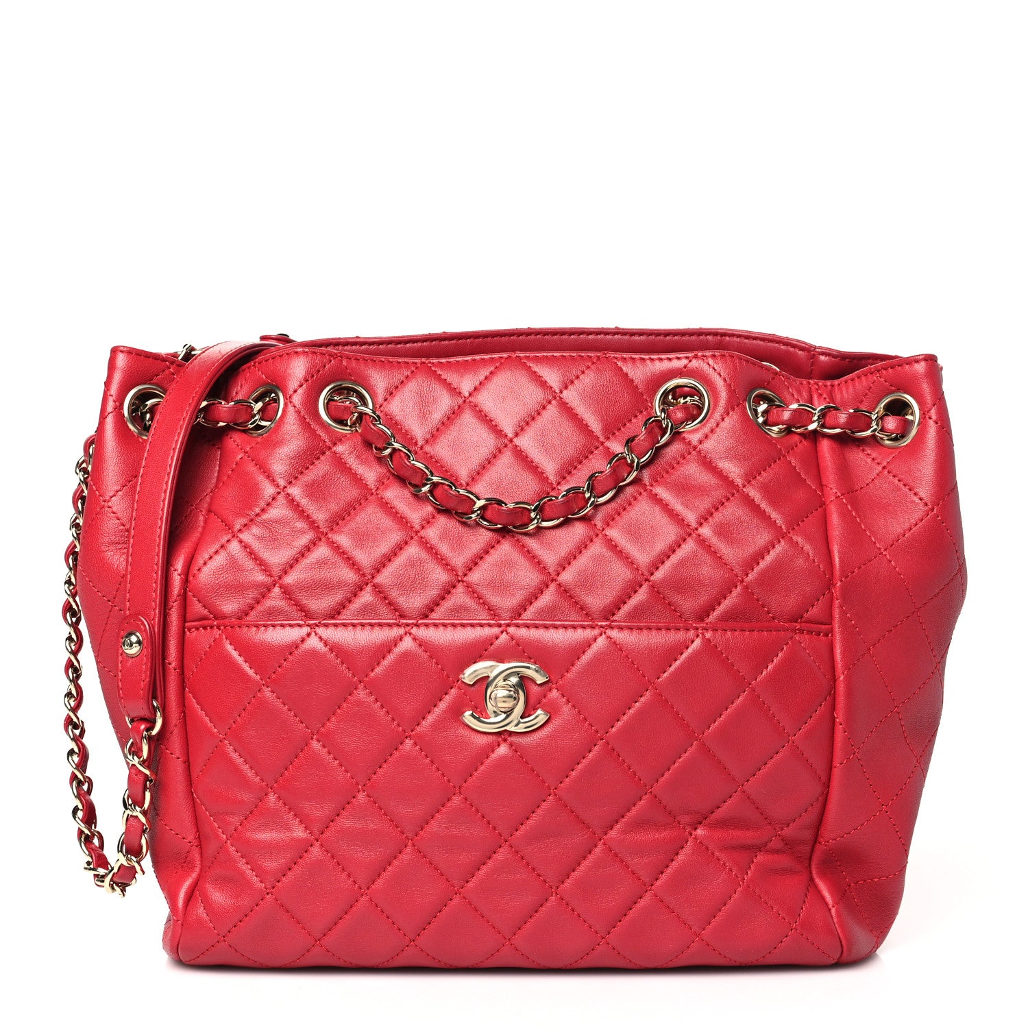 Chanel Lambskin Quilted Small Drawstring Shoulder Bag Dark Pink 1 of 10