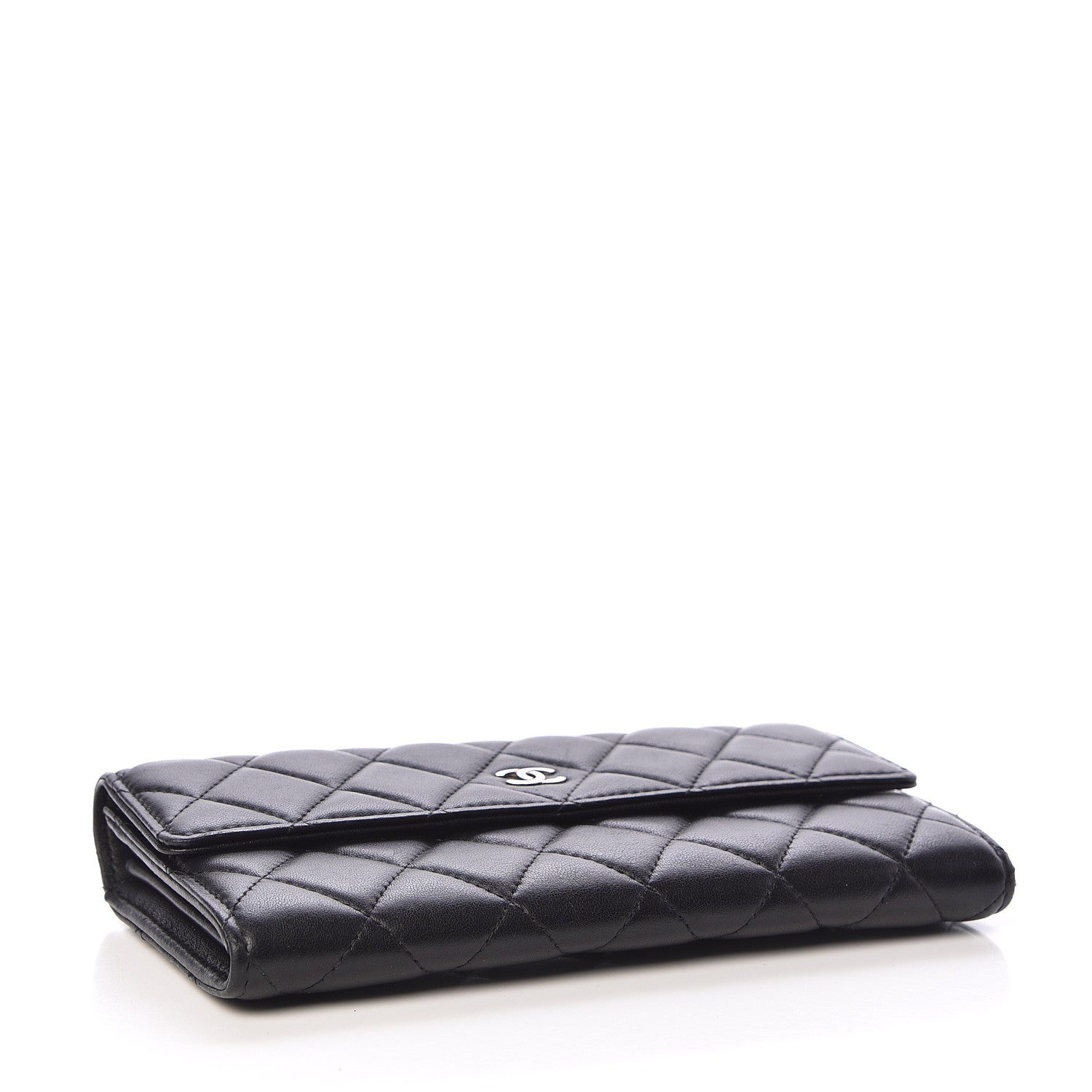 Chanel Lambskin Quilted Large Gusset Flap Wallet Black 4 of 8