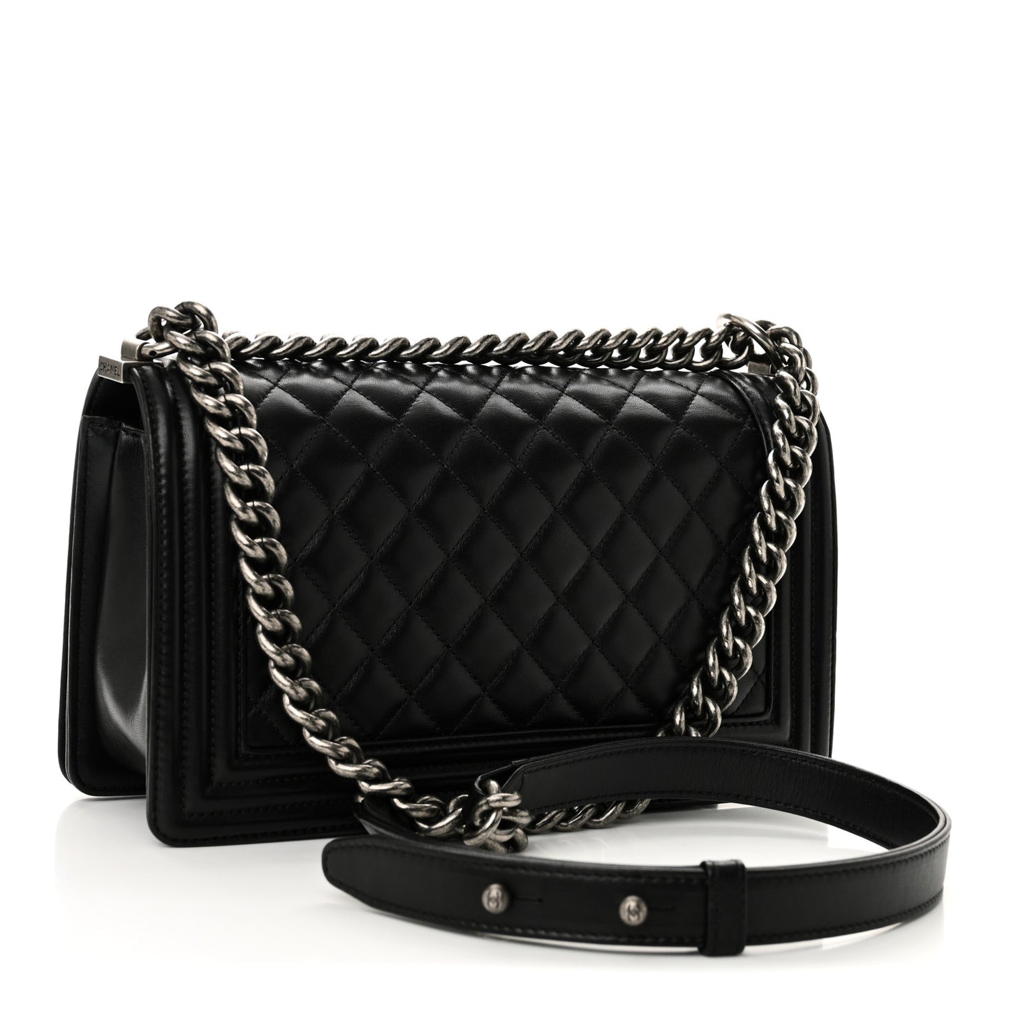 Lambskin Quilted Medium Boy Flap Black