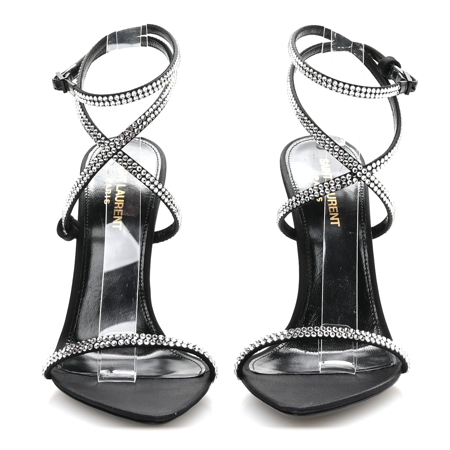 Saint Laurent Crepe Satin Crystal Satine 110 Sandals 37.5 Black 3 of 8