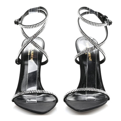 Saint Laurent Crepe Satin Crystal Satine 110 Sandals 37.5 Black 3 of 8