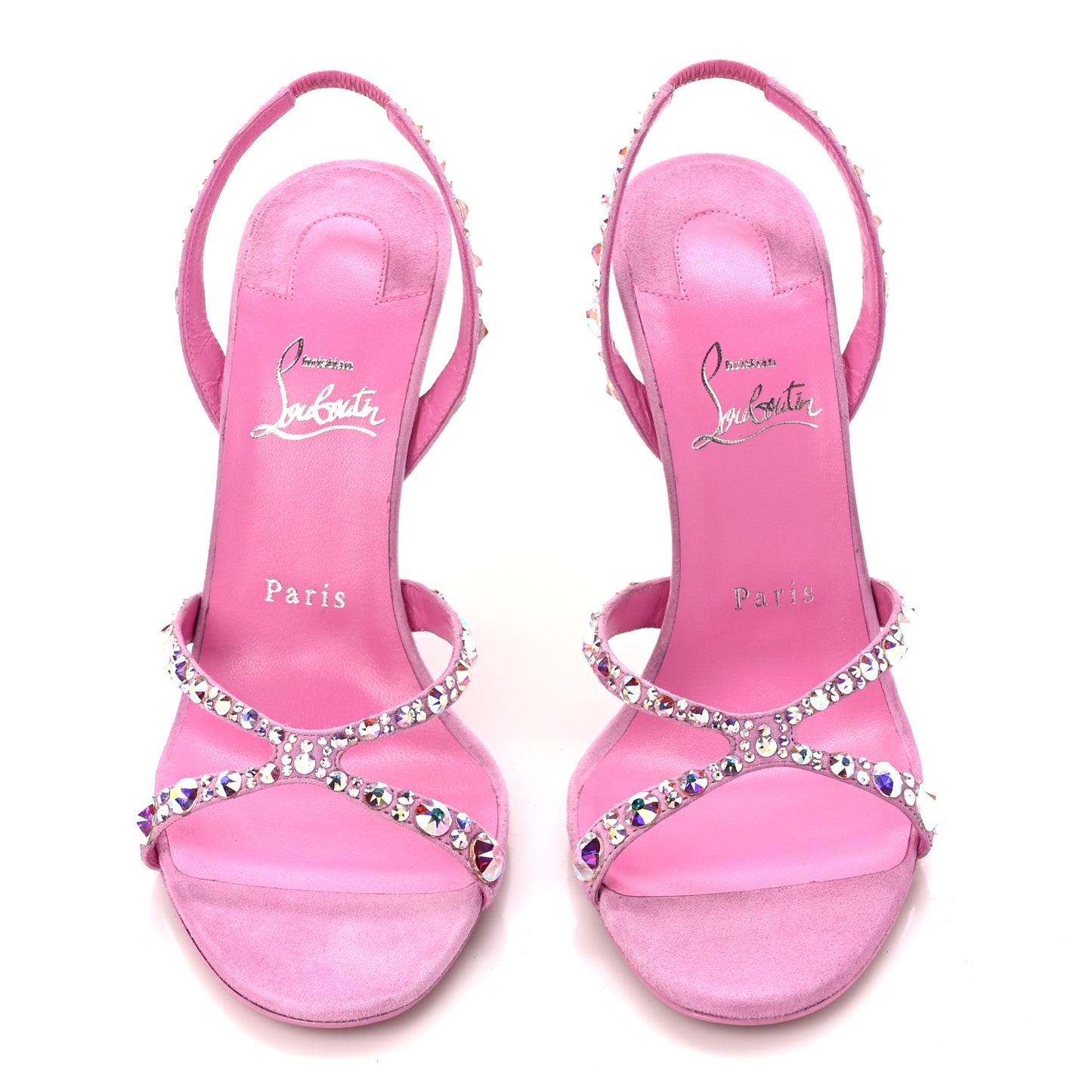 Veau Velours Crystal Embellished Emilie 10 Sandals 39.5 Pink