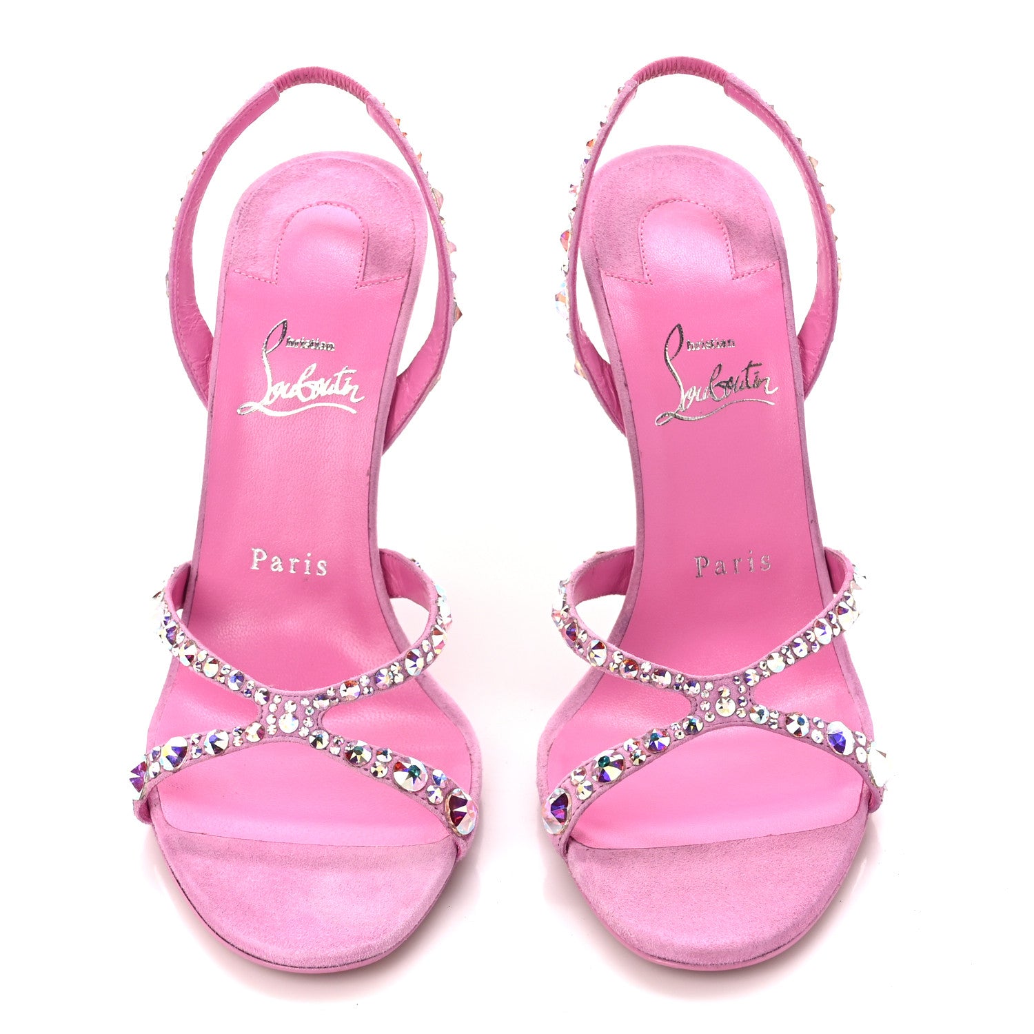 Christian Louboutin Veau Velours Crystal Embellished Emilie 10 Sandals 39.5 Pink 2 of 7