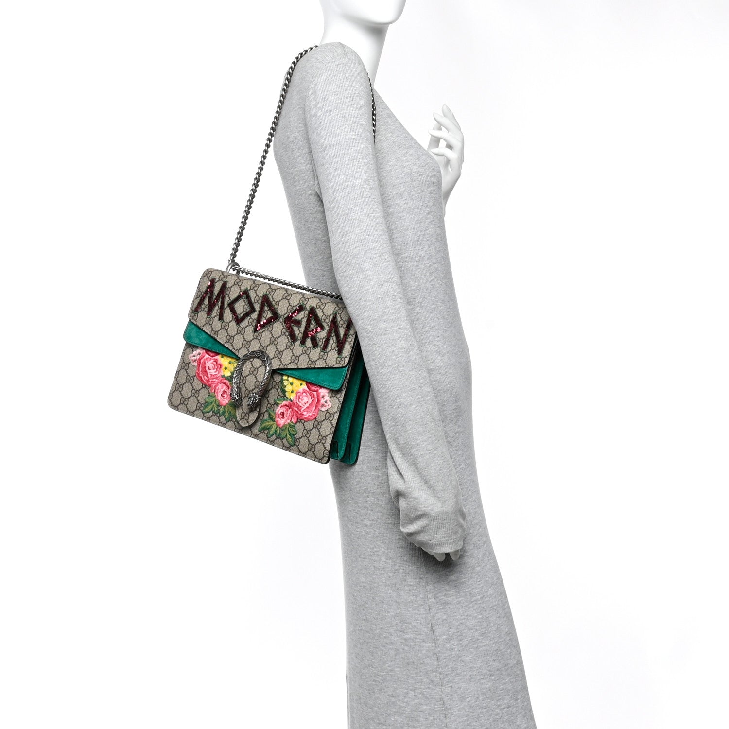 Gucci GG Supreme Monogram Embroidered Medium Dionysus Shoulder Bag Emerald 2 of 11