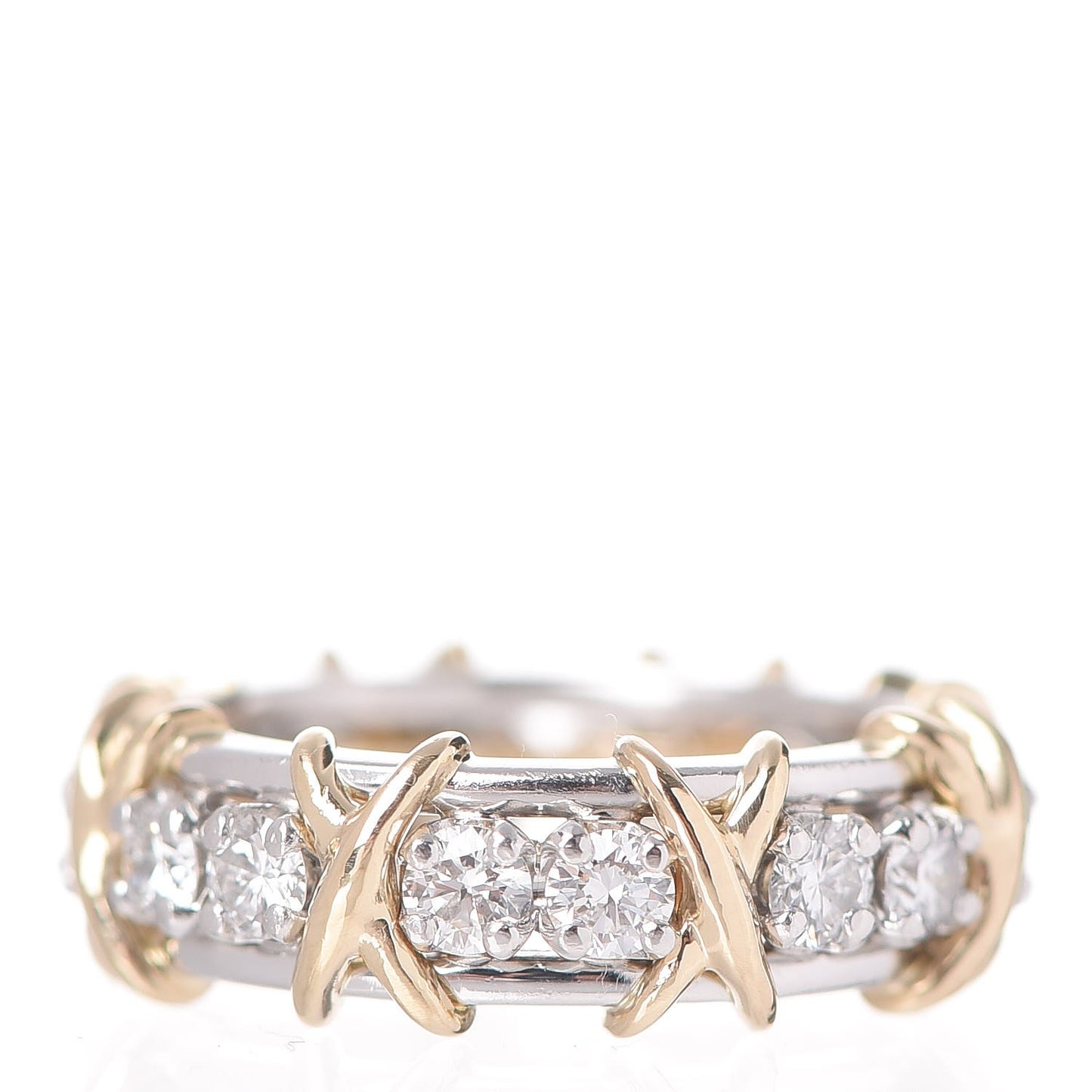 18K Yellow Gold Platinum Diamond Schlumberger Sixteen Stone Ring 50 5.25
