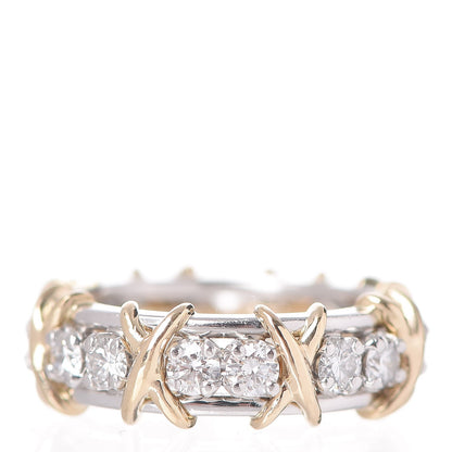 Tiffany 18K Yellow Gold Platinum Diamond Schlumberger Sixteen Stone Ring 50 5.25 1 of 5