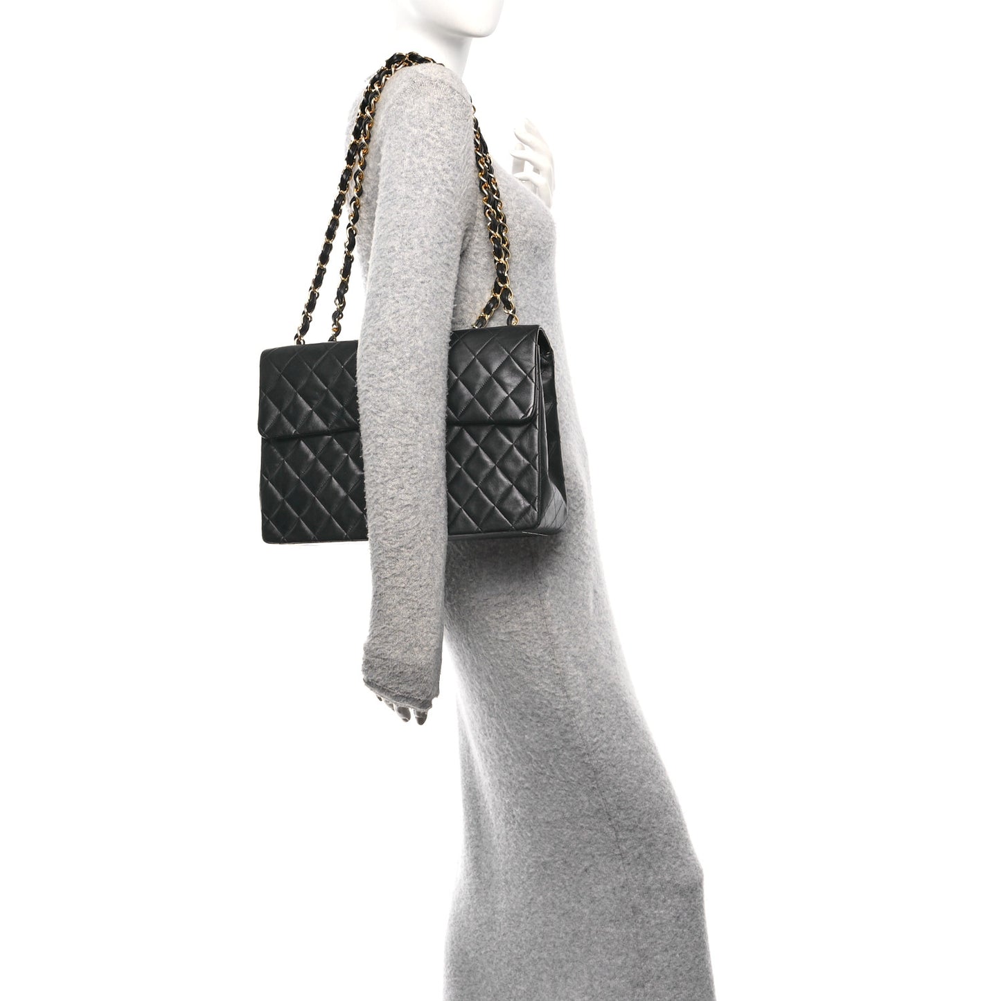 Lambskin Quilted XL Jumbo Single Flap Black
