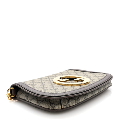 Gucci GG Supreme Monogram Textured Dollar Calfskin Blondie Chain Shoulder Flap Bag Beige Ebony New Acero 4 of 9