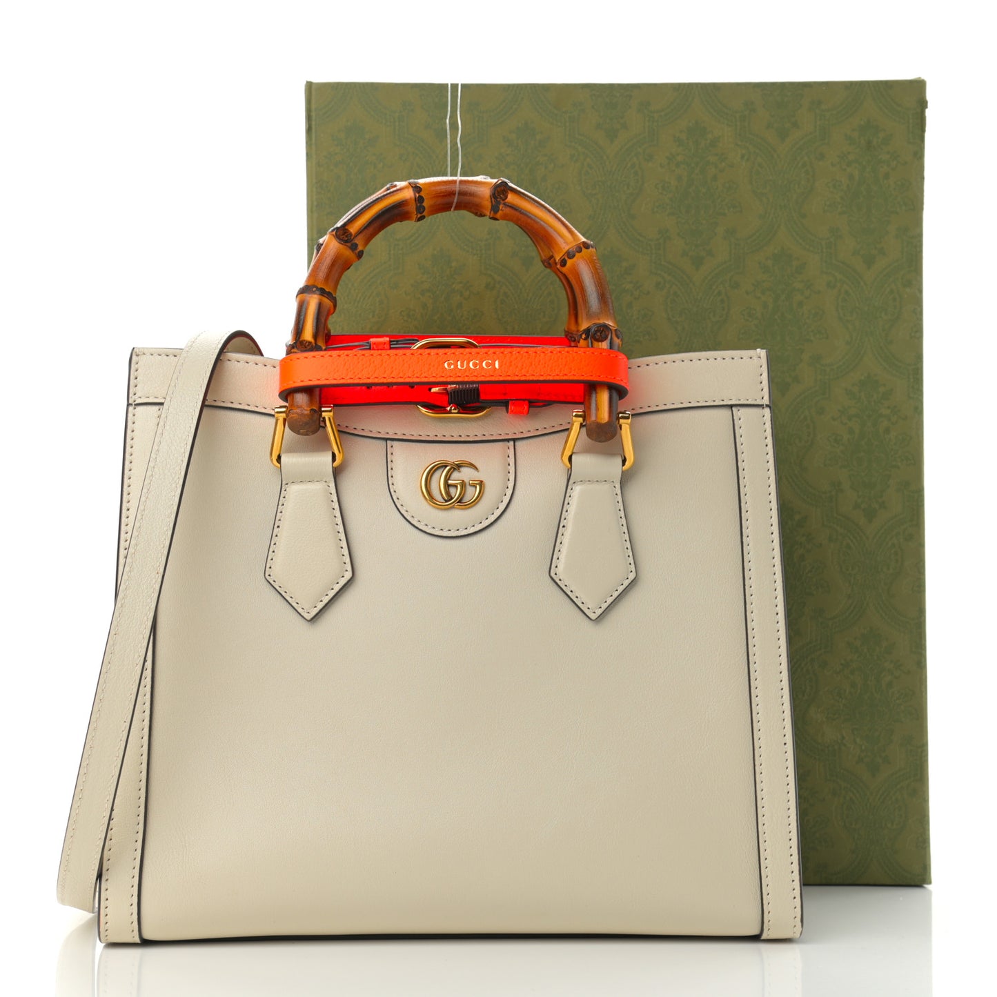 Wonka Grain Calfskin Small Diana Tote Bag Mystic White Orange Fluo