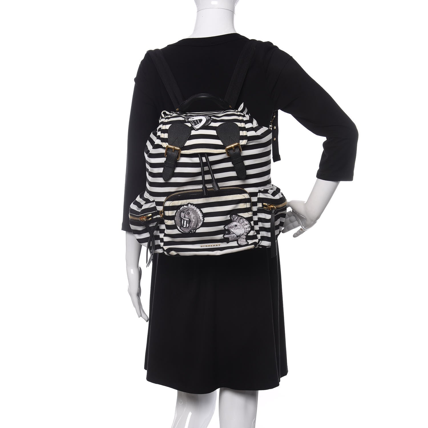 Burberry Nylon Striped Medium Rucksack Backpack Black White 2 of 13
