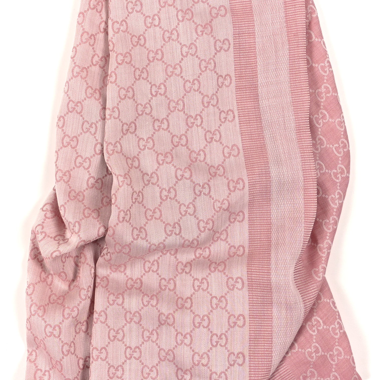 Gucci Silk GG Monogram Fringe Scarf Pink 3 of 4