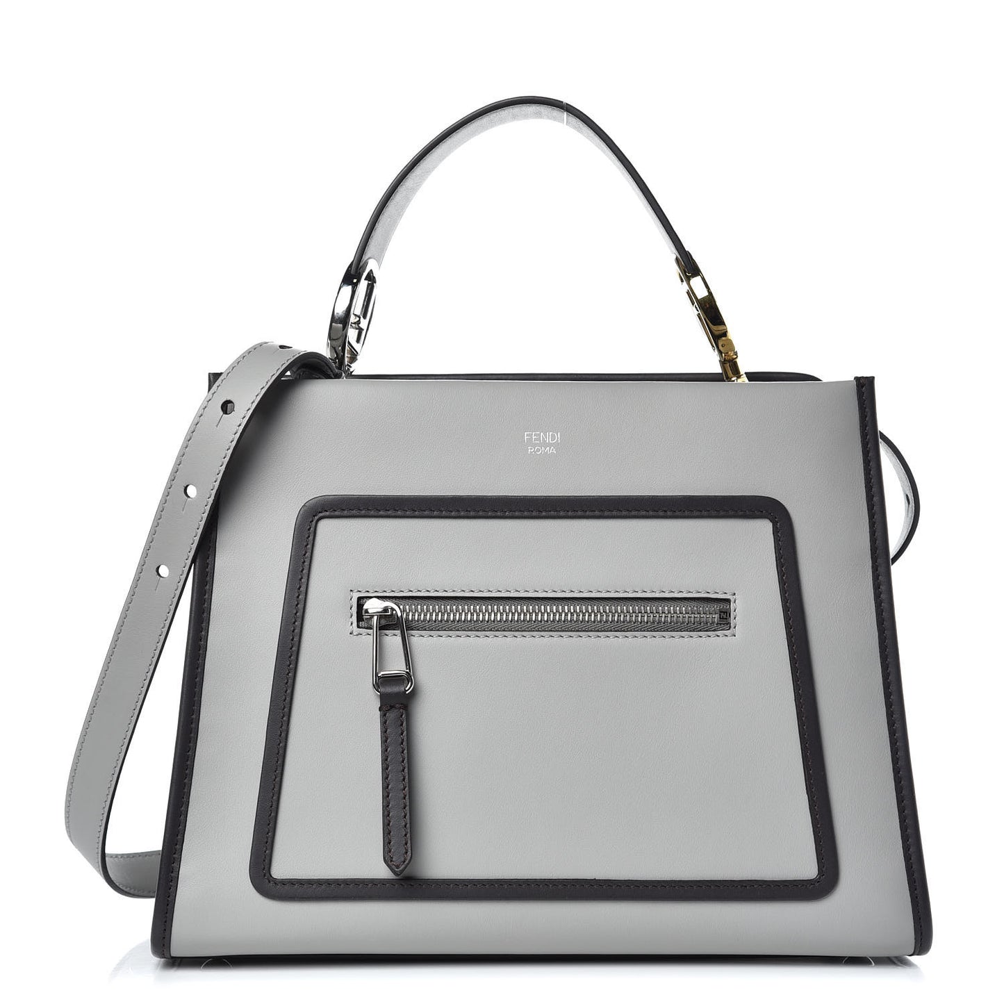 Vitello Century Opaco F is Fendi Bi-Color Small Runaway Satchel Ghiaccio Ebano