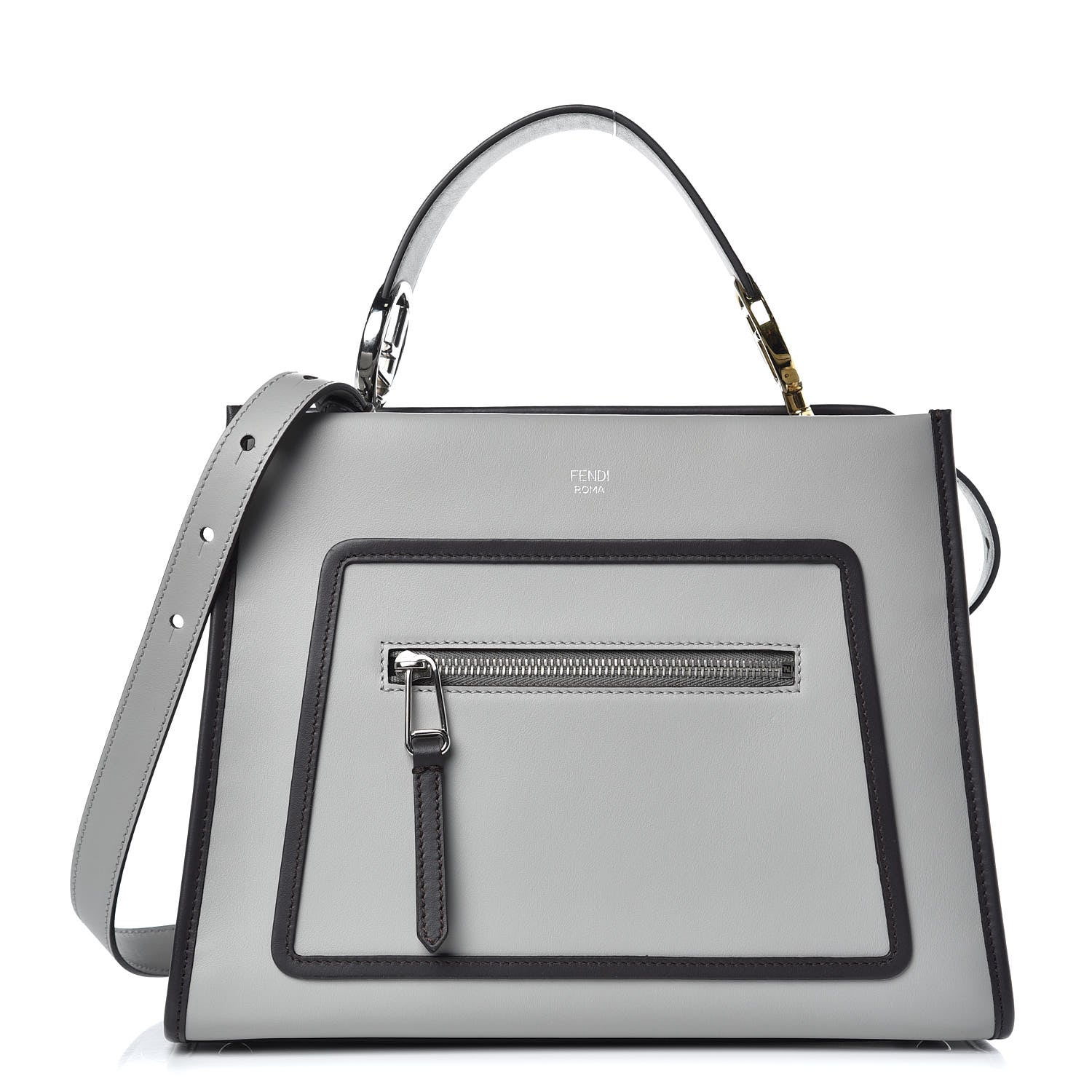 Fendi Vitello Century Opaco F is Fendi Bi-Color Small Runaway Satchel Ghiaccio Ebano 1 of 9