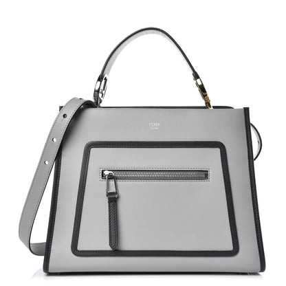 Fendi Vitello Century Opaco F is Fendi Bi-Color Small Runaway Satchel Ghiaccio Ebano 1 of 9